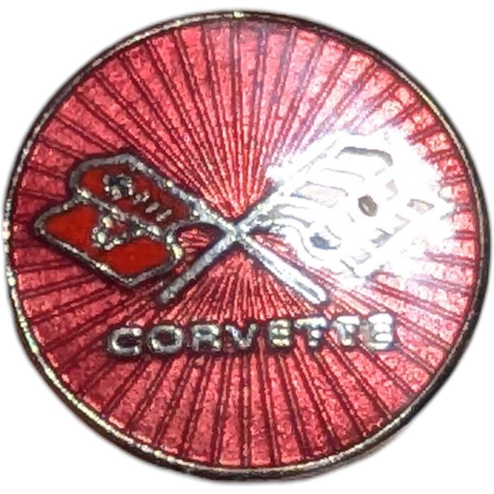 Vtg 1990s Corvette Red Metallic Racing Flags Enamel Hat Lapel Pushback Pin